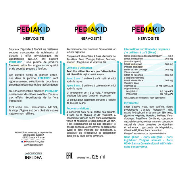 Сироп Pediakid Нервозит / NERVOSITÉ - Ніжний заспокійливий засіб для дітей від 6 міс з підвищеною збудливістю, 125 мл (PK02) - изображение 2