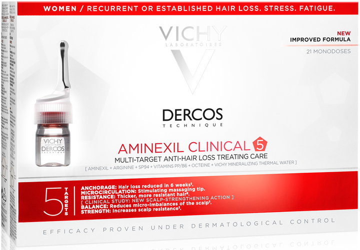 Preparat przeciw wypadaniu włosów Vichy Dercos Aminexil Clinical 5 działanie kompleksowe dla kobiet 21 x 6 ml (3337875522786) - obraz 3
