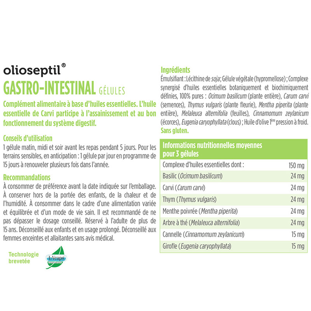 Комплекс Olioseptil Гастро-травний / GASTRO-INTESTINAL - 7 ефірних олій для зняття запалення, блістер 15 капсул (OL03) - изображение 2