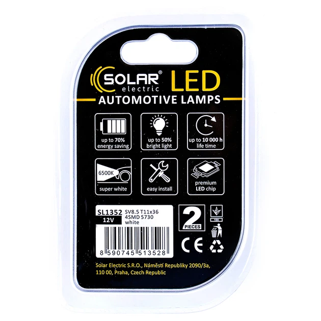 Светодиодные LED автолампы SOLAR Premium Line 12V SV8.5 T11x36 4SMD 5730 white блистер 2шт (SL1352) - изображение 3