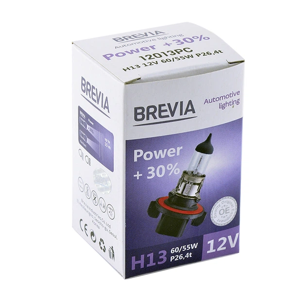 Галогеновая лампа H13 BREVIA Power +30% 12V 60/55W P26.4t CP (12013PC) - изображение 2