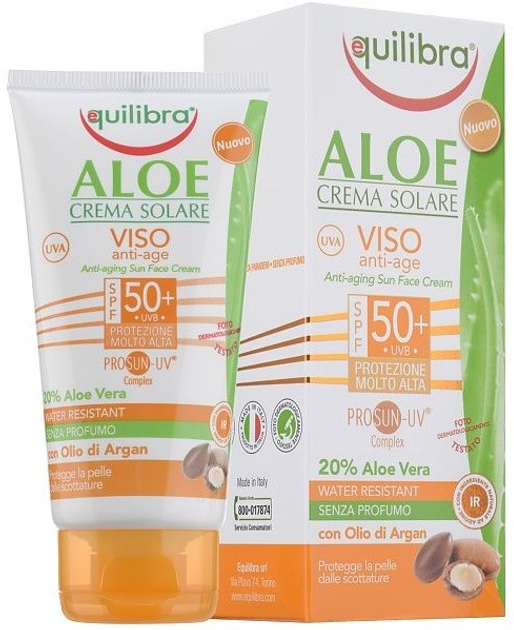 Сонцезахисний крем Equilibra Aloe 20% SPF50+ проти зморшок 75 мл (8000137013449) - зображення 1