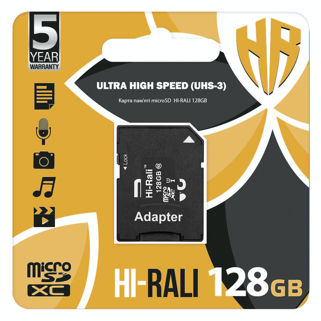 Карта памяти MicroSDXC 128GB UHS-I U3 Class 10 Hi-Rali + SD-adapter (HI-128GBSD10U3-01) - изображение 2