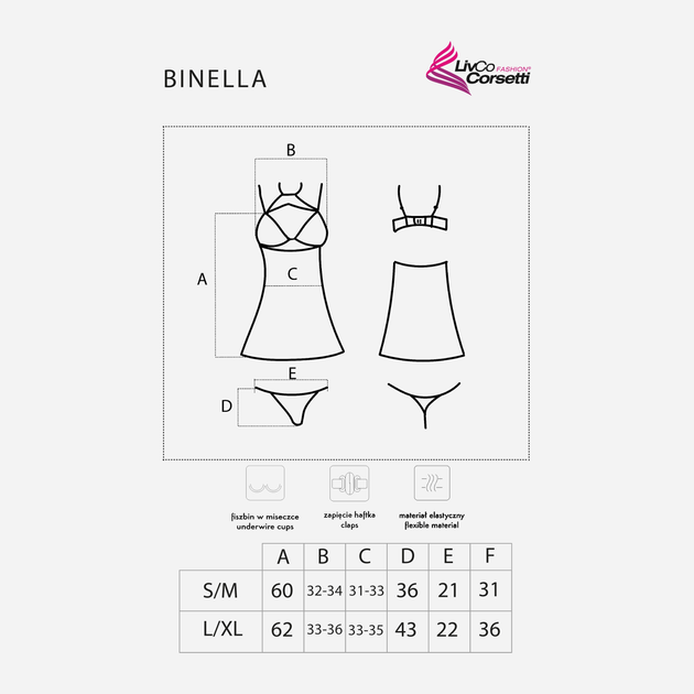 Еротичний комплект (пеньюар + трусики-стринги) LivCo Corsetti Fashion Binella S/M Чорний (5907621628512) - зображення 5