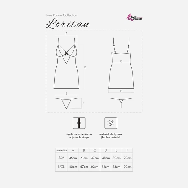 Komplet erotyczny (halka + figi stringi) LivCo Corsetti Fashion Loritan LC 99185 S/M Black (5903050369750) - obraz 7