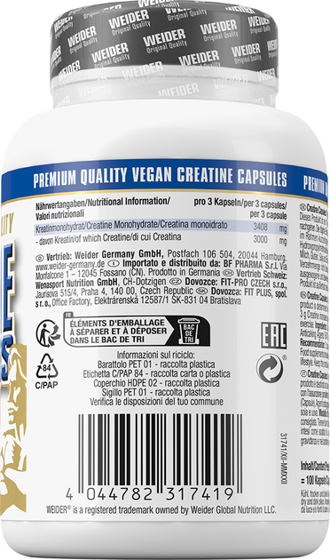 Kreatyna Weider Pure Creatine 100 kaps Can (4044782317419) - obraz 5