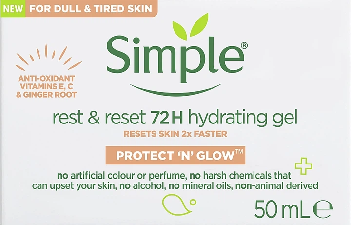 Зволожувальний гель «72 години. Відпочинок і перезавантаження» - Simple Protect n Glow Hydrating Gel 50ml (1141651-131605) - изображение 3