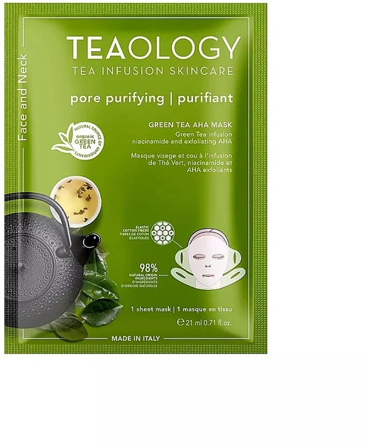 Маска для обличчя - Teaology Green Tea Niacinamide & Aha Exfoliating Neck & Face Mask 21ml (1090729-131367) - Фото 1 Маска для обличчя - Teaology Green Tea Niacinamide & Aha Exfoliating Neck & Face Mask 21ml (1090729-131367) - зображення 1