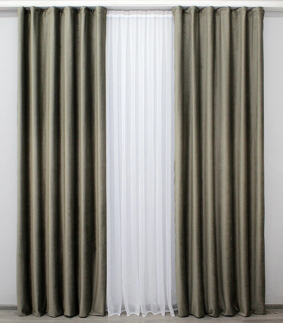 Комплект готовых штор VR-Textil Бархат Kadife № 1130ш болотный 150х275 см 2 шт (30-947) - изображение 4