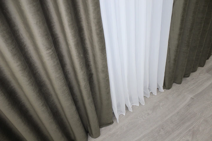 Комплект готовых штор VR-Textil Бархат Kadife № 1130ш болотный 150х275 см 2 шт (30-947) - изображение 7
