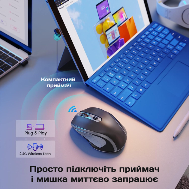 Беспроводная мышь Wireless optical Mouse, 2.4GHz, 800-2400 CPI, Graphite Grey, D-09 - изображение 3