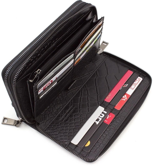 Чёрный кожаный клатч на две молнии Marco Coverna 5902B (JP) black - Фото 2 Чёрный кожаный клатч на две молнии Marco Coverna 5902B (JP) black - изображение 2