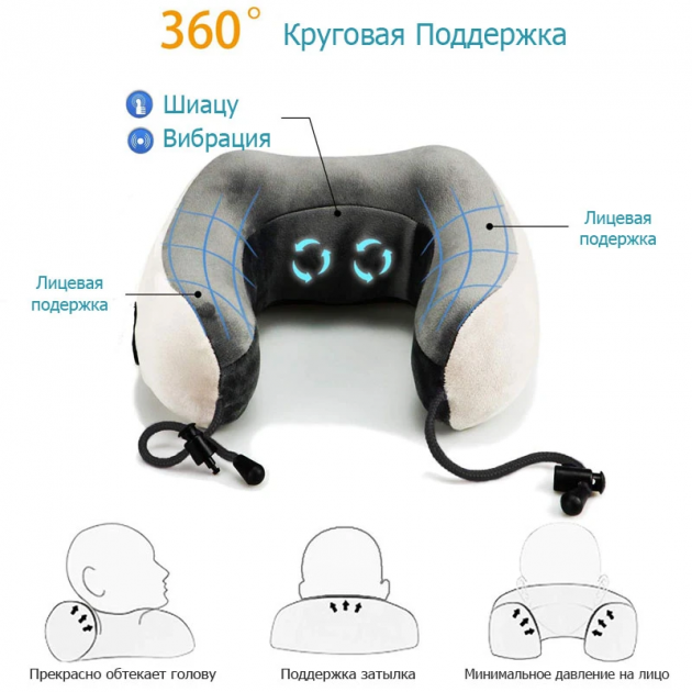 Массажная подушка с вибрацией и функцией памяти Бежевый U-Shaped ...