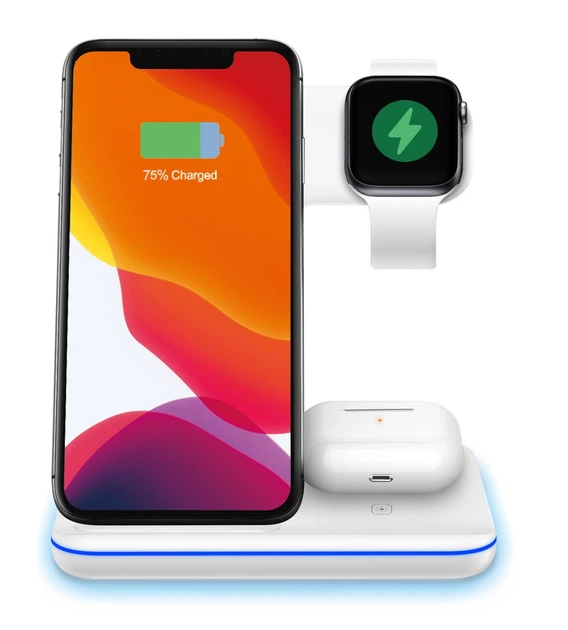 Беспроводная док-станция Wireless Charger Z5 3А 3-в-1 (15W Fast) для смартфона / Apple Watch / AirPods White - изображение 3