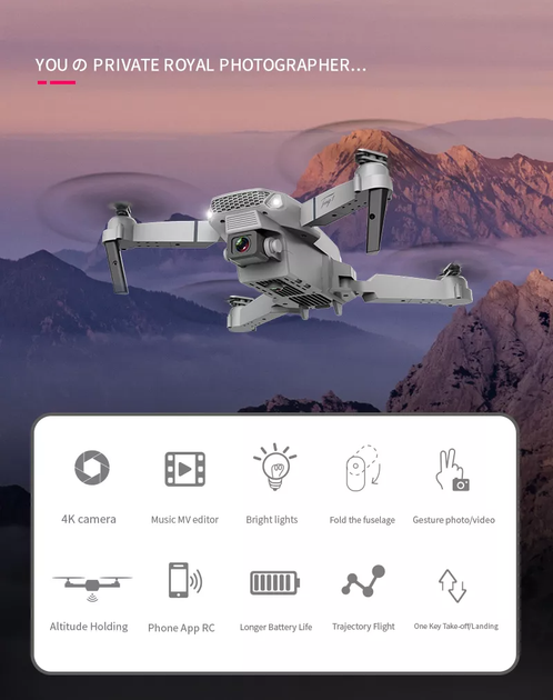 Квадрокоптер дитячий Eachine Drone E88 PRO дрон з HD камерою для дітей 30 хв. польоту + в комплекті 2 АКБ - зображення 3