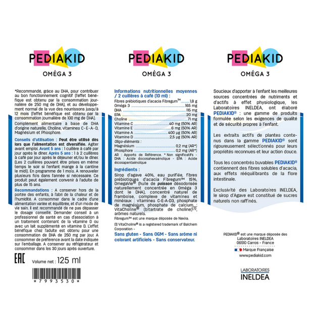 Сироп Pediakid Омега-3 з Холіном / OMÉGA 3 + CHOLINE - DHA холін віт C E А D магній фосфор для дітей від 6 міс, 125 мл (PK06) - изображение 2