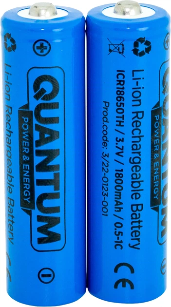 Набір акумуляторів літій-іонних Quantum Li-ion ICR18650 1800 мА/г 0.5-1С з клемним виступом 2 шт (0746020702202) - зображення 2