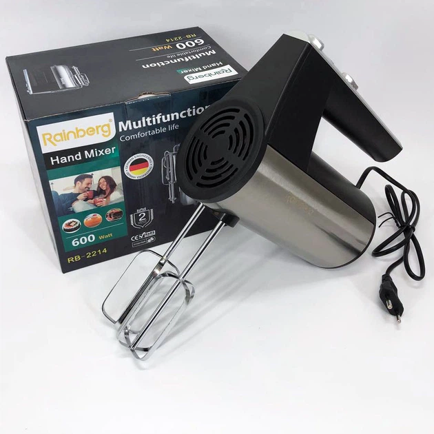 Миксер ручной электрический Rainberg RB-2214 600W 5 скоростей с подставкой, двухвенчиковый миксер - зображення 8