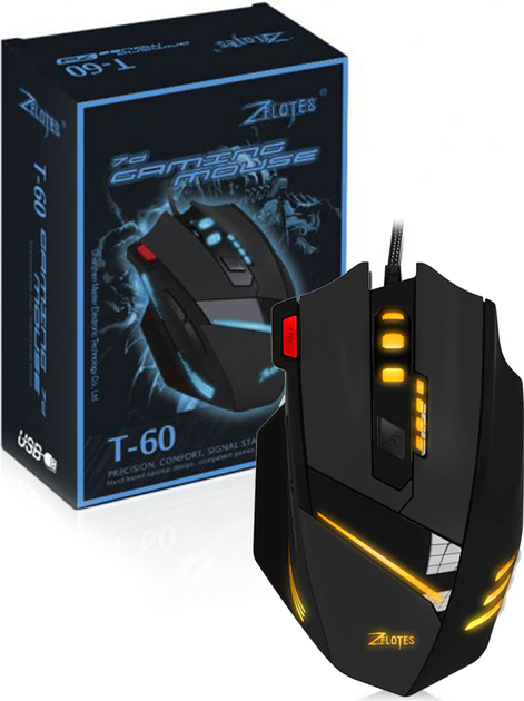 Мышь проводная игровая Zelotes Т-60 3200 точек/дюйм 7 кнопок покрытие Soft-touch (FKT-3215-9632) - изображение 9
