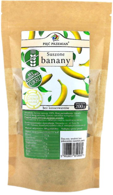 Банани Five Transformations сушені без цукру 200 г (5902837810560) - зображення 1