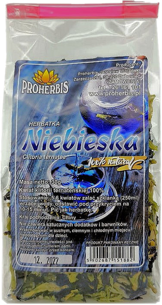 Herbata Proherbis Klitoria ternateńska niebieska 40 g (5902687151882) - obraz 1