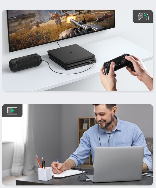 Звукова карта Ugreen CM383 USB AUX jack TRRS (Mic & Ear) ALC4030 Сіра (6957303888641) - зображення 3