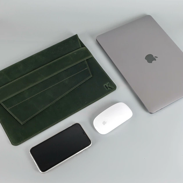 Шкіряний чохол для MacBook Air 13" (2018-2023) темно-зелений вінтажний (case2-13-green-v) - изображение 8