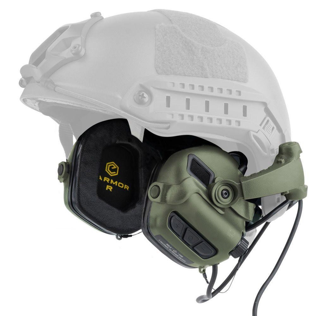 Активні навушники Earmor M31X Mark3 MilPro ORIGINAL з кріпленням на голову ( Чебурашка ) під шолом, каску ( Зелений ) - зображення 1