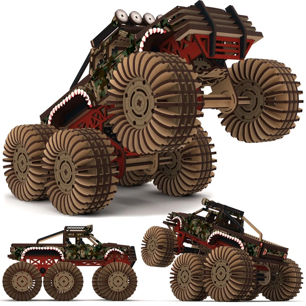 Деревянный 3D пазл-конструктор "MONSTER TRUCK" Зелёный Пиксель THEGRAVIX (03947) - изображение 5