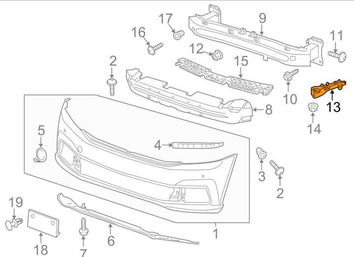 Кріплення переднього бампера Volkswagen Passat B8 2015-, USA, ліве, AVTM, 561807049, 187442931 - Фото 2 Кріплення переднього бампера Volkswagen Passat B8 2015-, USA, ліве, AVTM, 561807049, 187442931 - зображення 2