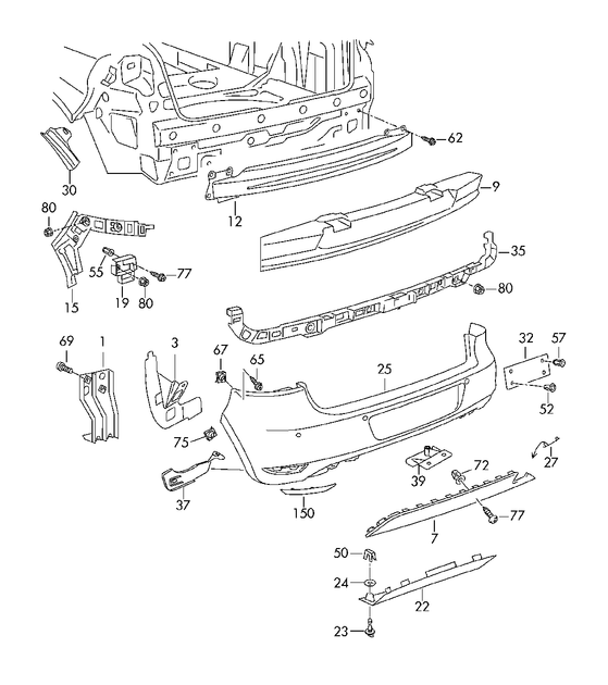 Крепление заднего бампера Volkswagen Golf 6 2009-2012, среднее, AVTM, 5K6807521K9B9, 187411960 - изображение 2