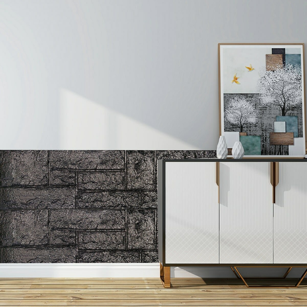 Самоклеящаяся 3D панель Sticker Wall камень черный 1115х300х11мм 197 SW-00001374 - изображение 5