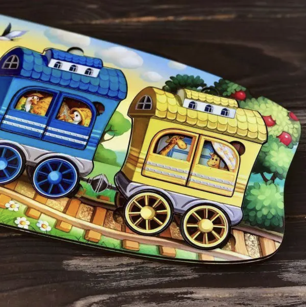 Сортер дерев'яний геометричний UBumblebees Веселий Паровозик 37 деталей - зображення 8
