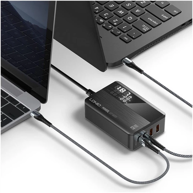 Адаптер мережевий LDNIO LED Display A4809C |2USB/2Type-C, GaN, PD3.0 100W/QC4.0| чорний - зображення 10