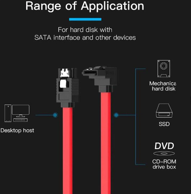 Кабель Vention SATA 3.0 7pin F/F 0.5 м R-конектор Чорно-червоний (KDDRD) - зображення 3