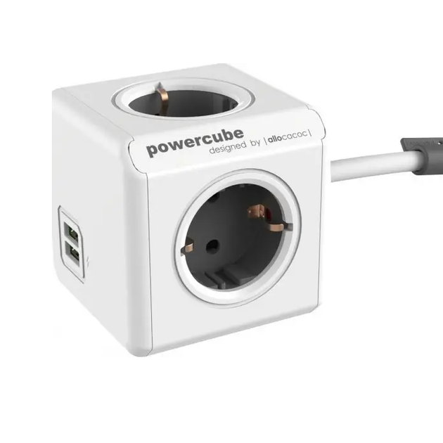 Мережевий подовжувач Allocacoc PowerCube Extended з заземленням 4 розетки 2 USB 1.5 м, сірий (1402GY/DEEUPC) - Фото 1 Мережевий подовжувач Allocacoc PowerCube Extended з заземленням 4 розетки 2 USB 1.5 м, сірий (1402GY/DEEUPC) - изображение 1