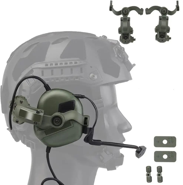 Комплект активні навушники + кріплення (чебурашка) EARMOR M32 Олива - зображення 1