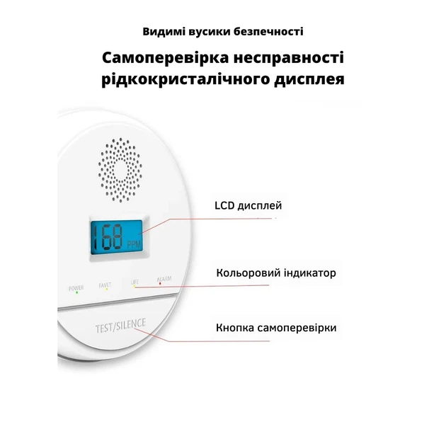 Беспроводной Датчик Детектор Уровня Угарного Газа Сигнализатор Пожарный извещатель Автономный Датчик Дыма CO Sensor - изображение 7