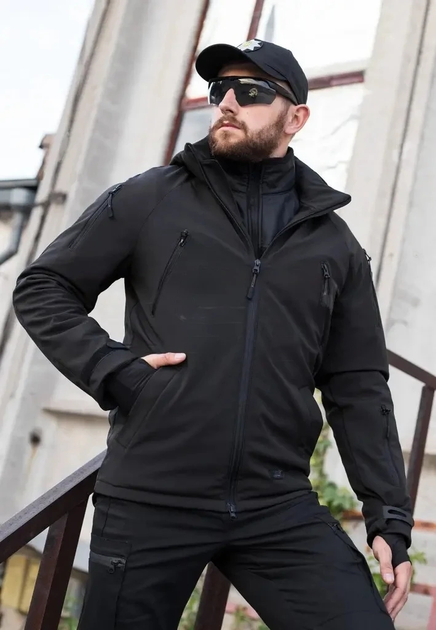 Тактична куртка Хантер Софтшел чорна на сітці 56 No Brand 1732656762 - изображение 1