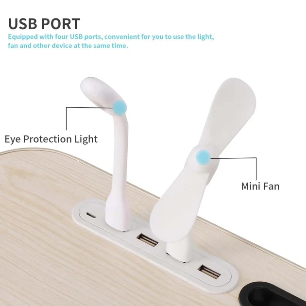 Портативный столик подставка для ноутбука с USB зарядкой , фонариком и вентилятором Бежевый - изображение 6