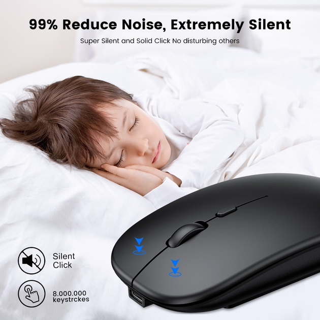 Бездротова акумуляторна мишка Bluetooth та USB адаптер Shenzhen Technology, чорна - изображение 3