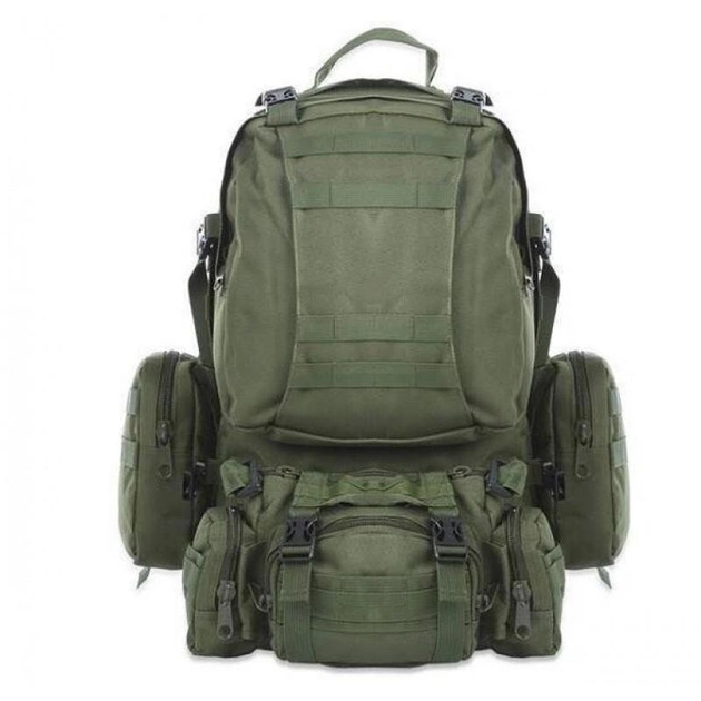 Рюкзак тактический с 3 подсумками Tactical Backpack Олива на 55 литров с креплением MOLLE - изображение 1