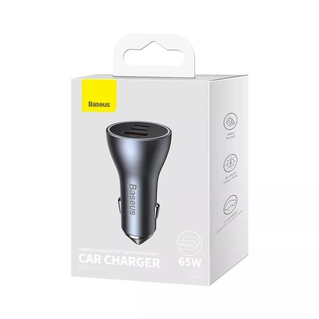 Автомобильное зарядное устройство Baseus Golden Contactor Pro Triple Fast Charger Car Charger 65W U+C+C Blue (759790) - изображение 6