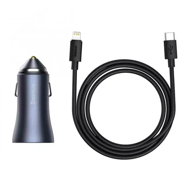 Автомобильное зарядное устройство Baseus Golden Contactor Pro Dual Quick Charger Car Charger U+C 40WWith Cable Type-C to iP 1m Dark Gray (759840) - изображение 2