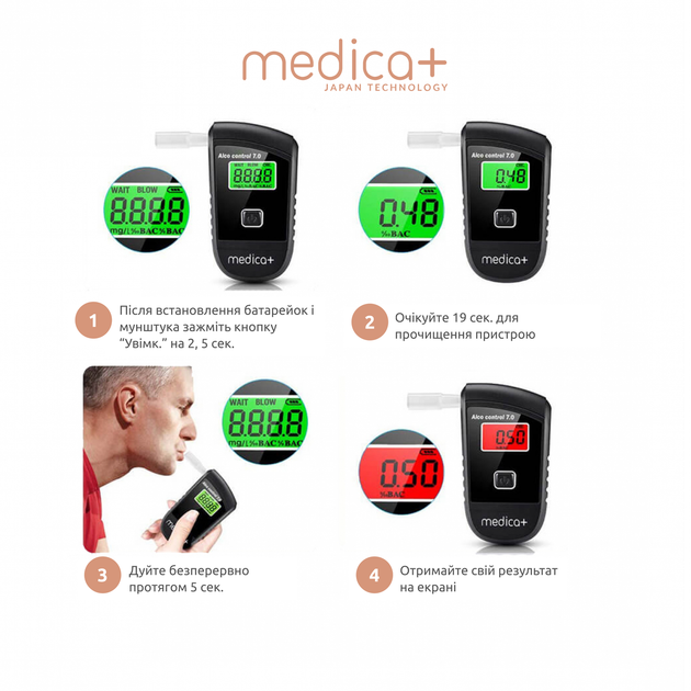 Алкотестер – алкометр Medica+ Alco Control 7.0 (Японія) - зображення 6
