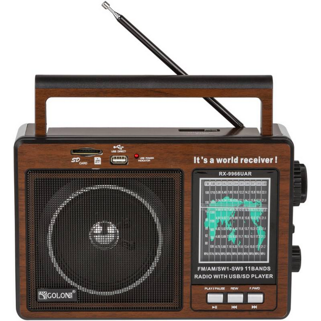 Радіоприймач 3в1, з МР3-плеєром, SD та USB, FM,SW,AM, GOLON RX-9966UAR - зображення 4