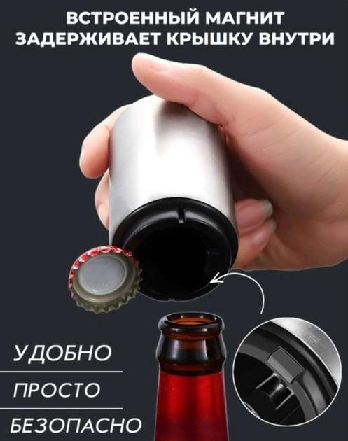 Автоматическая открывалка для бутылок металлическая с магнитной крышкой - Фото 4 Автоматическая открывалка для бутылок металлическая с магнитной крышкой - изображение 4