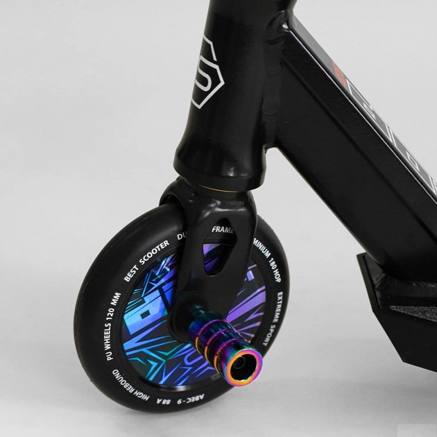 Трюковый самокат Best Scooter HOP N-18013 с рулевой системой HIC, колеса 120 мм + 2 пеги, Черно-цветной - изображение 3