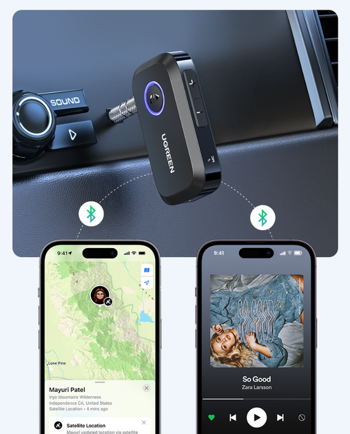 Bluetooth 5.3 приймач Ugreen CM596 з 3.5 mm AUX виходом і мікрофоном для магнітоли, колонок (90748) - зображення 5