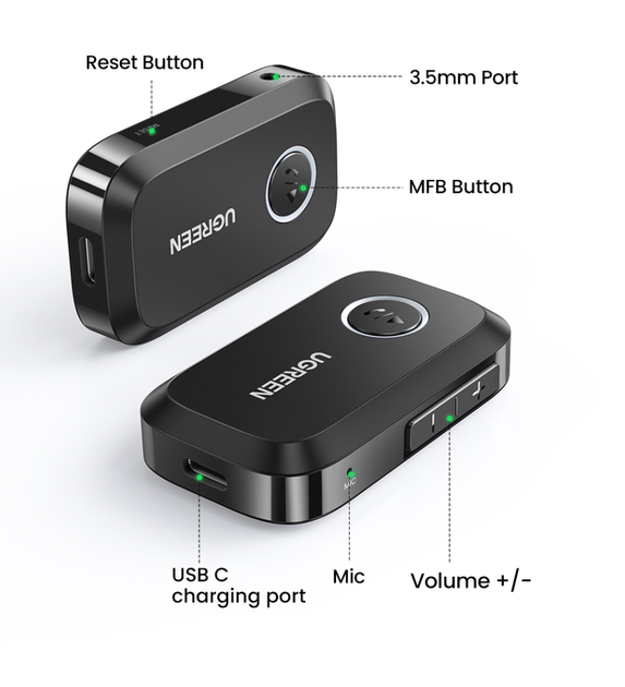 Bluetooth 5.3 приймач Ugreen CM596 з 3.5 mm AUX виходом і мікрофоном для магнітоли, колонок (90748) - зображення 7